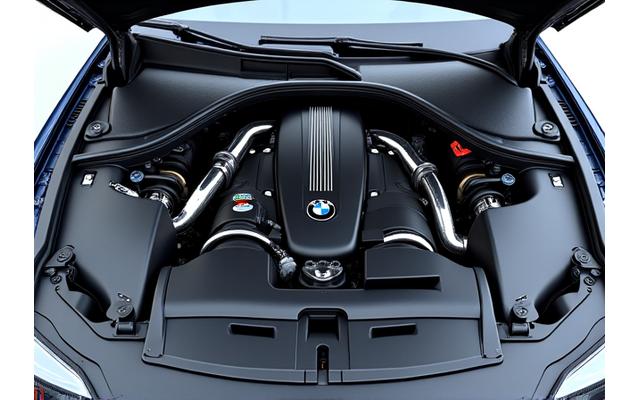 Hover to see After After shot of a modified BMW M3 engine bay with performance parts installed